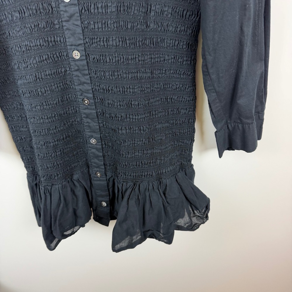 Veronica Beard Newport Dress Size 14 Black Cotton Smocked Minimalist Stretch LBD - Picture 3 of 16